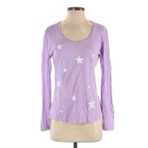 Sundry T Shirt Size 0 Womens Medium Long Sleeve Purple Stars Scoop Neck - Picture 1 of 6